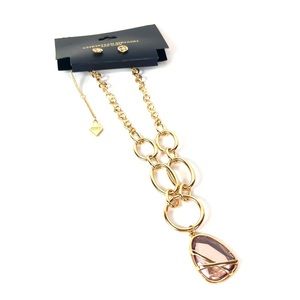 Christian Siriano Gold Tone Necklace Earrings Set Lavender Crystal Statement